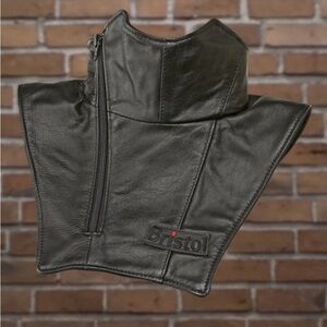BRISTOL men’s black leather motorcycle neck protector dickey - size small